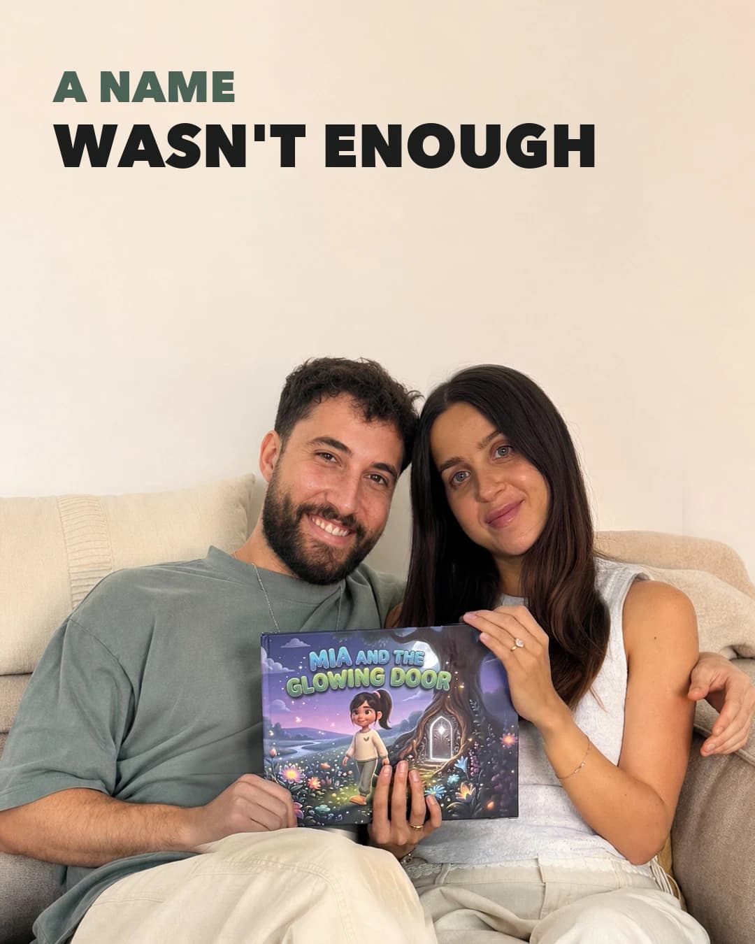 Tippytale founders Ella and Yuval holding Mia’s storybook