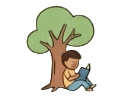 Child reading under a tree